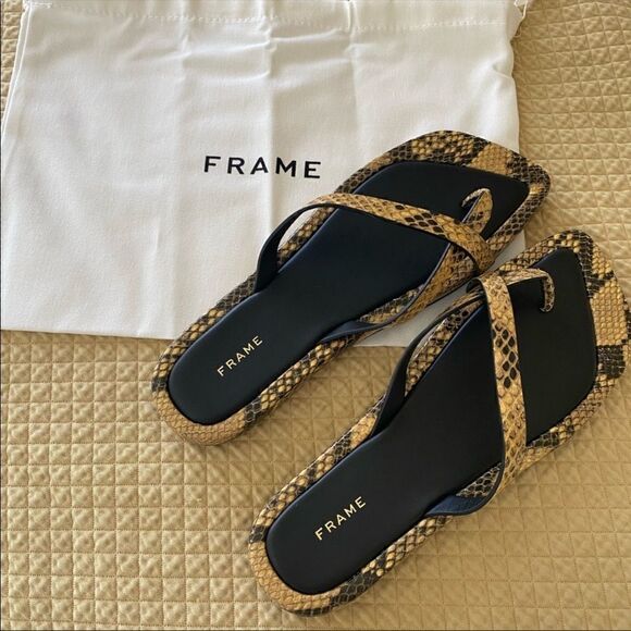 NWT FRAME Le Montauk Criss Cross Sandals, Size 39 Euro/8.5 US, Python Multi - Picture 3 of 10